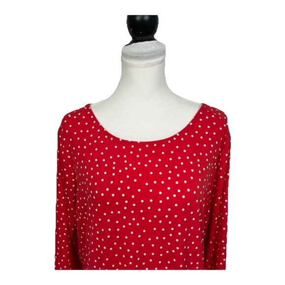 Susan Graver HSN Blouse Plus Size 1X Tunic Top Red & White Polka Dot Keyhole Top - Picture 2 of 10